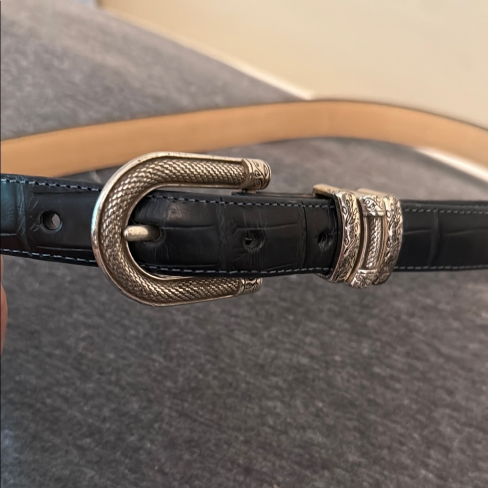 Brighton Dark Blue Leather Belt with Silver Buckle
